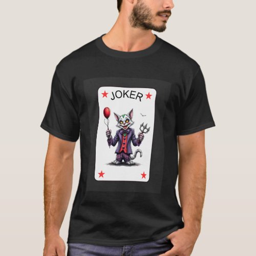 Cat Court Jester Clown Playing Card Lazy Halloween T-Shirt