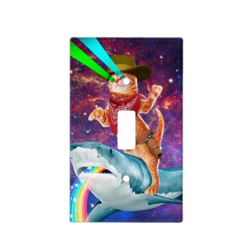 Cat Cowboy riding a Shark spewing a Rainbow Light Switch Cover
