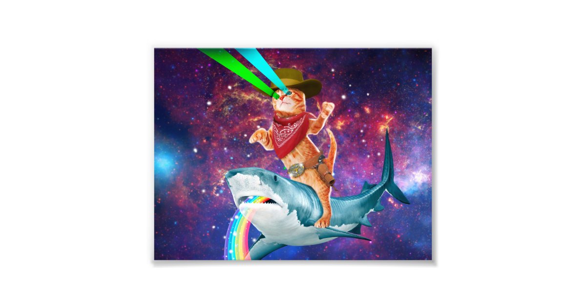 Cat Cowboy Riding A Shark Spewing A Rainbow Photo Print Zazzle