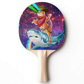 Cat Cowboy riding a Shark spewing a Rainbow Ping Pong Paddle