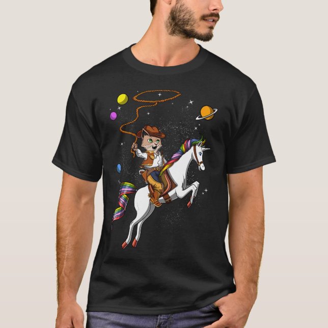 Cat Cowboy Riding Unicorn T-Shirt (Front)