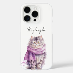 Cat Cozy Winter Purple Scarf iPhone 16 Pro Case