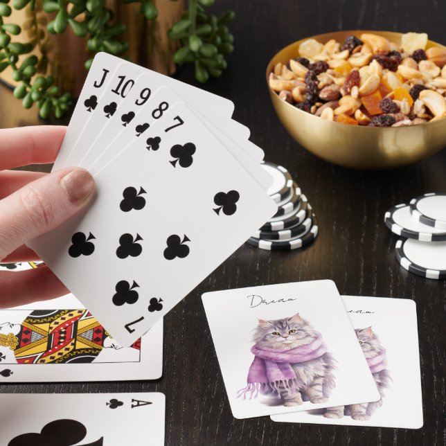 Cat Cozy Winter Purple Scarf   Poker Cards (In Situ)