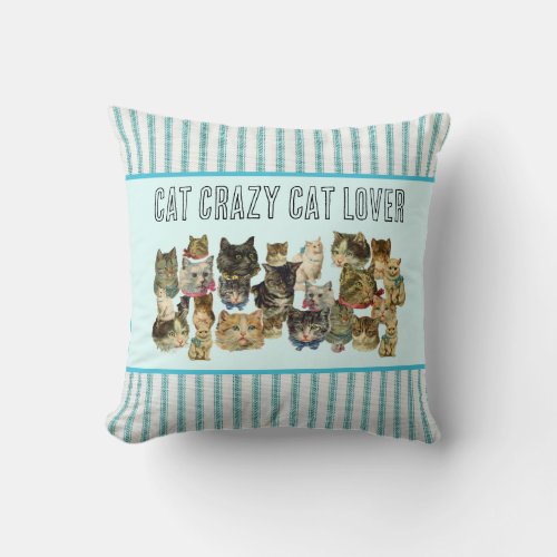 Cat Crazy Cat Lover Throw Pillow