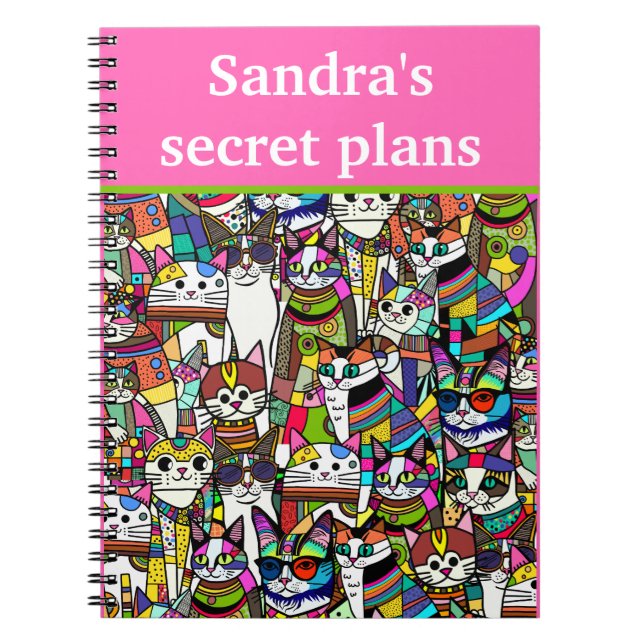 Cat Crazy Clowder of cats, colorful gift Notebook (Front)