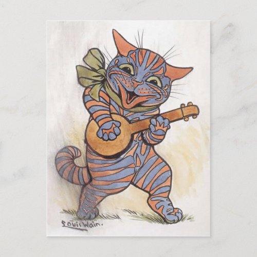 Cat crazy funky Louis Wain vintage art postcard