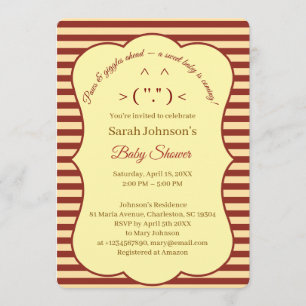 Cat Cream Burgundy Stripes Baby Shower  Invitation