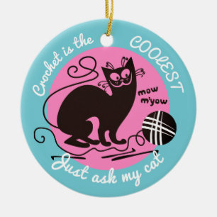 Cat crochet hooks yarn Christmas ornament