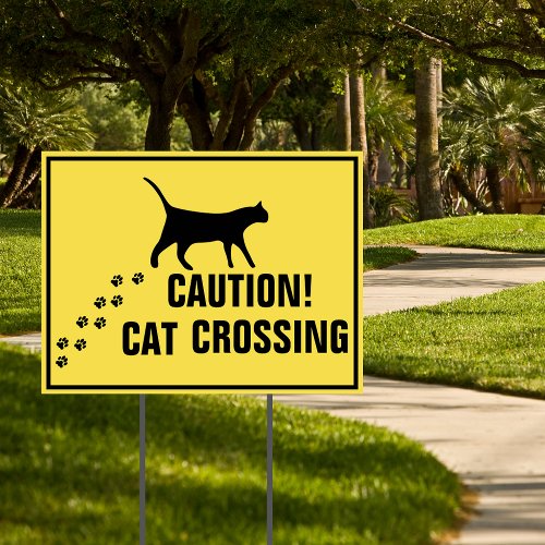 Cat Crossing Yellow Caution Sign