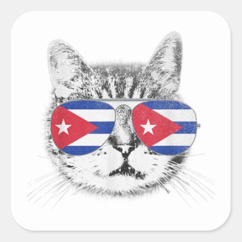 Cat Cuba Cuban Flag Country Pride Men Women Kids G Square Sticker