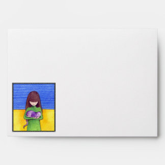 Cat Cuddle white blue Card Envelope