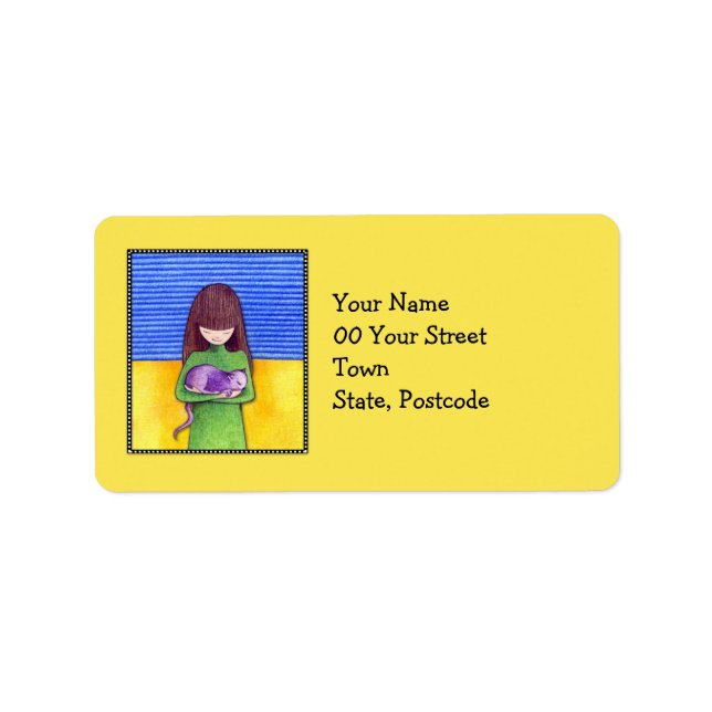 Cat Cuddle yellow Address Label (Front)