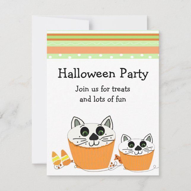 Cat Cupcake Halloween Party Invitation (Front)