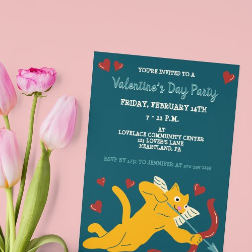 Cat Cupid Custom Valentines Day Party Invitation