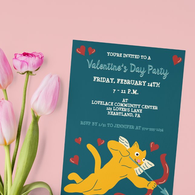 Cat Cupid Custom Valentine's Day Party Invitation (Creator Uploaded)