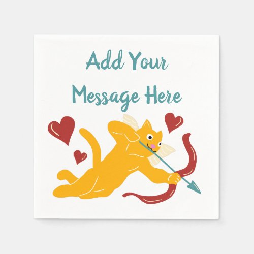 Cat Cupid Personalized Valentines Day Party Napkins