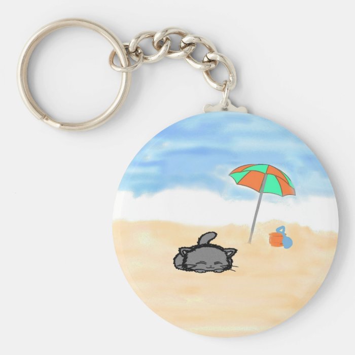 Cat Curled up On The Beach Key Chains