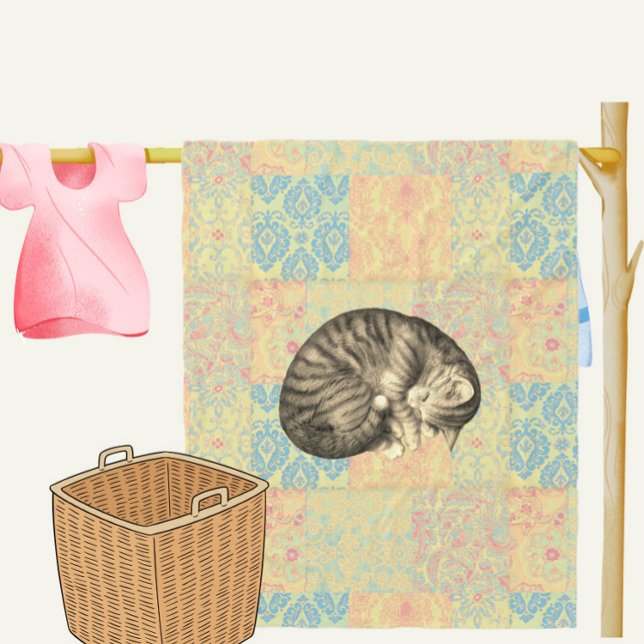 Cat curled up sleeping on quilt cute cozy fleece blanket (Creator Uploaded)