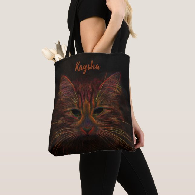 Cat Custom Orange Rust Copper Fine Art Tote Bag (Close Up)