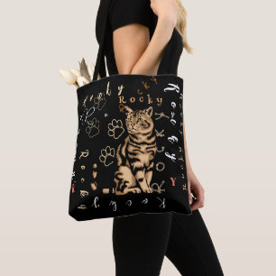 Cat Custom Personalized Name Black Tote Bag