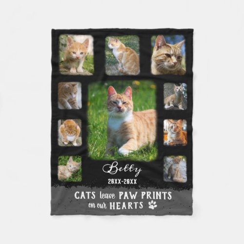 Cat Custom Photo Collage Faded Borders Black Gray Fleece Blanket