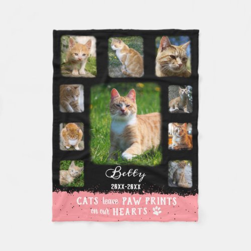 Cat Custom Photo Collage Faded Borders Black Pink Fleece Blanket