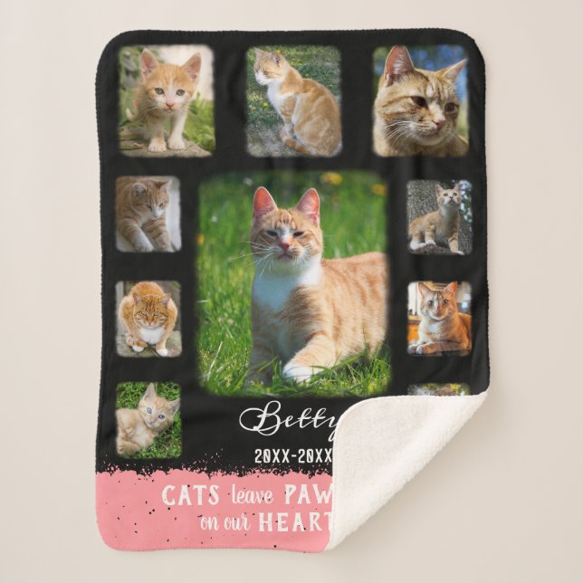 Cat Custom Photo Collage Faded Borders Black Pink Sherpa Blanket (Front)