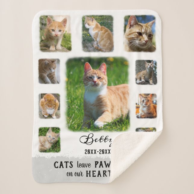 Cat Custom Photo Collage Faded Borders White Gray Sherpa Blanket (Front)