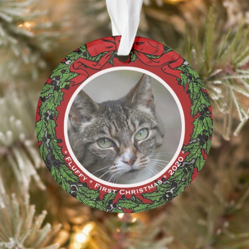 Cat Custom photo Name First Christmas wreath Ornament