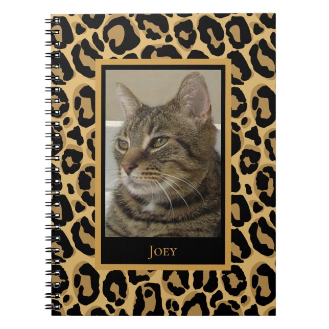 Cat Custom Photo Name Leopard Pattern  Notebook (Front)