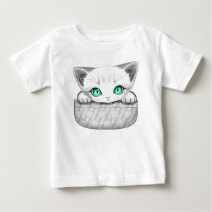 Cat Cute and Playful peaking from a Pocket Baby T-Shirt