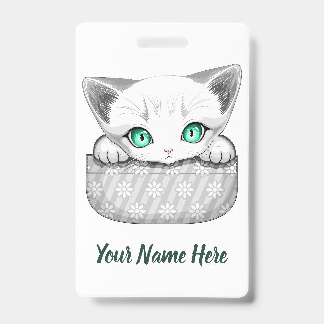 Cat Cute and Playful peaking from a Pocket Badge (Front)