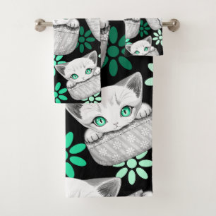 Cat Cute and Playful peaking from a Pocket Bath Towel Set