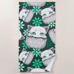 Cat Cute and Playful peaking from a Pocket Beach Towel