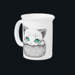 Cat Cute and Playful peaking from a Pocket Beverage Pitcher<br><div class="desc">Kitty Cute Playful Baby Cat with big aqua Eyes,  peaking out from a Pocket. Original Vector illustration Copyright BluedarkArt TheChameleonArt.</div>