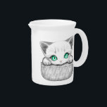 Cat Cute and Playful peaking from a Pocket Beverage Pitcher<br><div class="desc">Kitty Cute Playful Baby Cat with big aqua Eyes,  peaking out from a Pocket. Original Vector illustration Copyright BluedarkArt TheChameleonArt.</div>