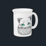 Cat Cute and Playful peaking from a Pocket Beverage Pitcher<br><div class="desc">Kitty Cute Playful Baby Cat with big aqua Eyes,  peaking out from a Pocket. Original Vector illustration Copyright BluedarkArt TheChameleonArt.</div>