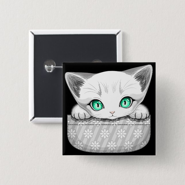 Cat Cute and Playful peaking from a Pocket Button (Front & Back)