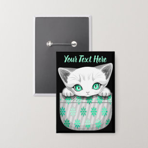 Cat Cute and Playful peaking from a Pocket Button