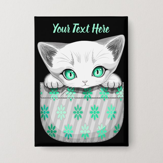 Cat Cute and Playful peaking from a Pocket Button (Front)