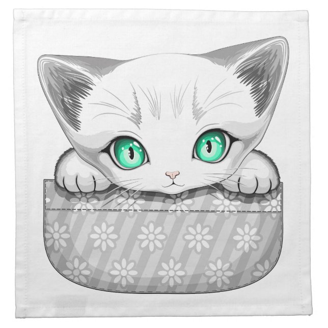 Cat Cute and Playful peaking from a Pocket Cloth Napkin (Front)