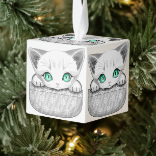 Cat Cute and Playful peaking from a Pocket Cube Ornament