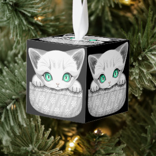 Cat Cute and Playful peaking from a Pocket Cube Ornament