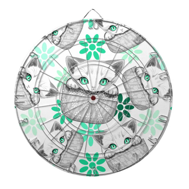 Cat Cute and Playful peaking from a Pocket Dart Board (Front)