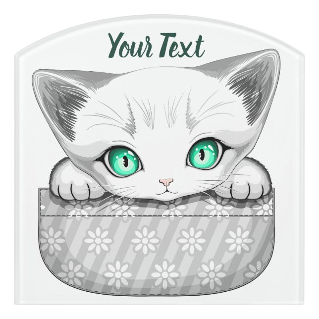 Cat Cute and Playful peaking from a Pocket Door Sign (Contour Front)