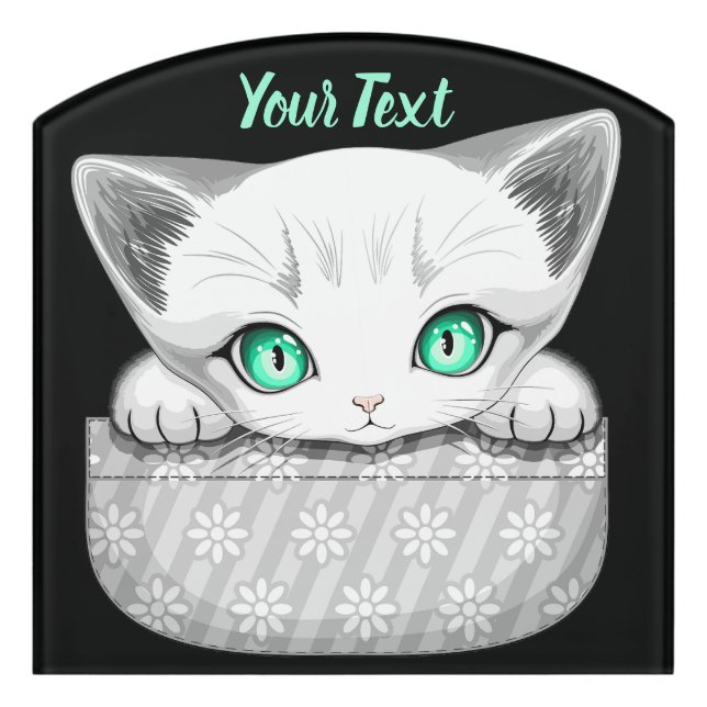 Cat Cute and Playful peaking from a Pocket Door Sign (Contour Front)
