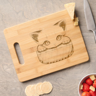 Cat Cute and Playful peaking from a Pocket Engraved Cutting Board
