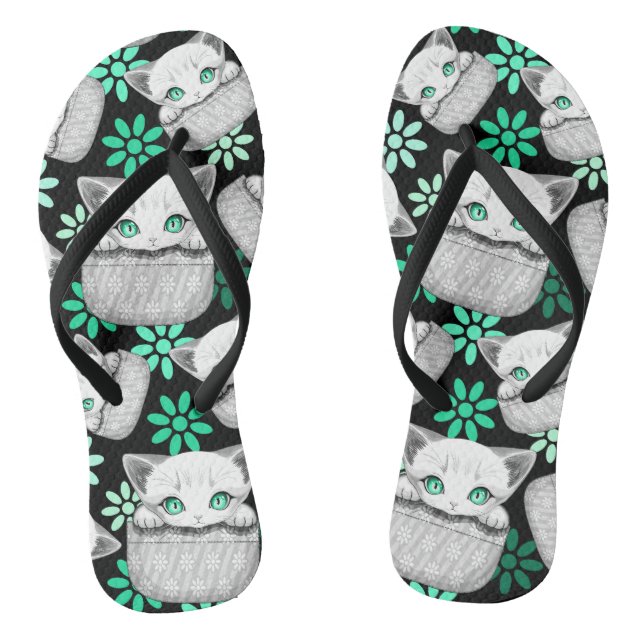 Cat Cute and Playful peaking from a Pocket Flip Flops (Footbed)
