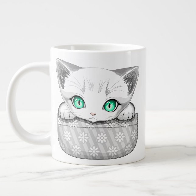Cat Cute and Playful peaking from a Pocket Giant Coffee Mug (Left)