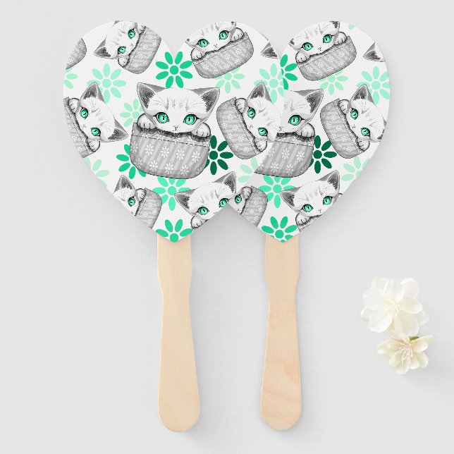 Cat Cute and Playful peaking from a Pocket Hand Fan (Front and Back)